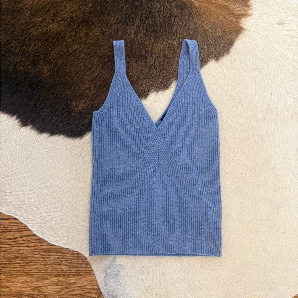 J. Crew Dusty Blue Ribbed V-Neck Tank
